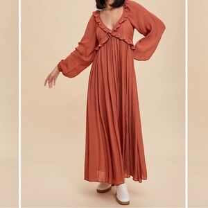 Worth Collective Ruffled Maxi Dress with Plunging Neckline - Bump Friendly!